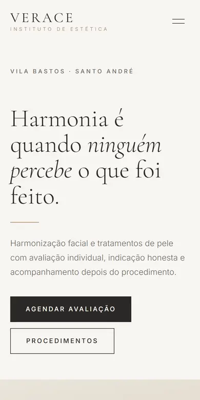 Topo do site-modelo Instituto Verace, estilo Clinical Luxe