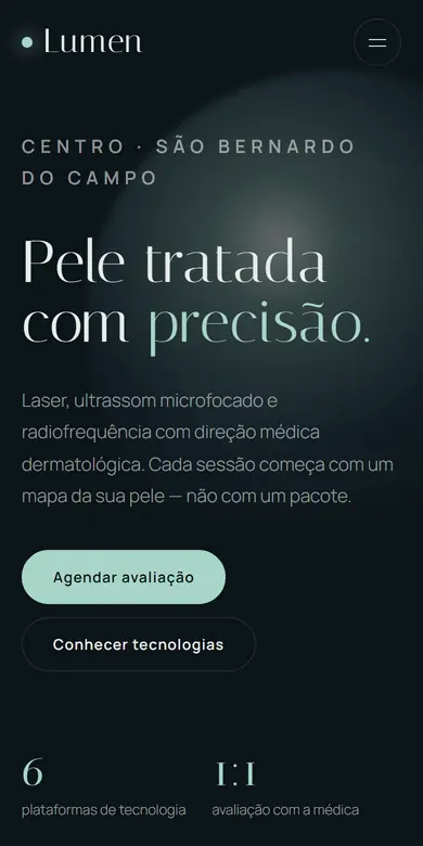 Topo do site-modelo Lumen Clinic, estilo Dark Serum