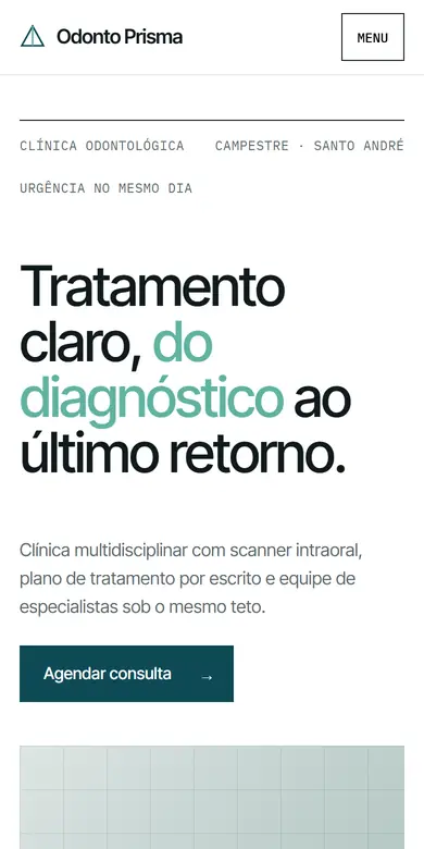 Topo do site-modelo Odonto Prisma, estilo Swiss Clinic