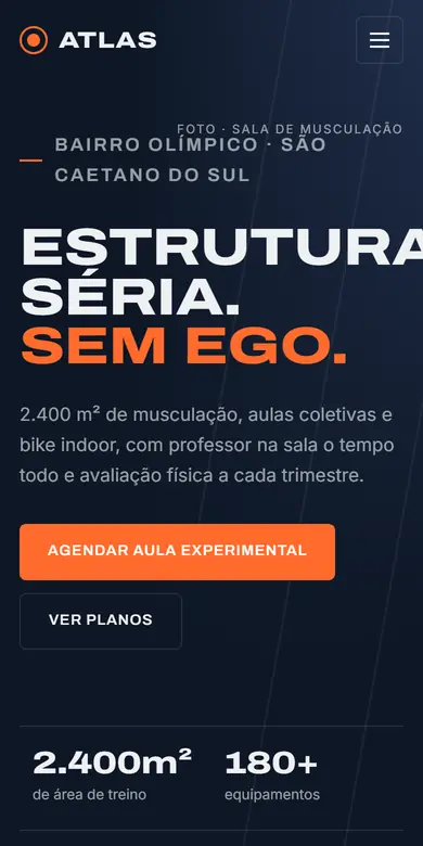 Topo do site-modelo Clube Atlas, estilo Performance Club