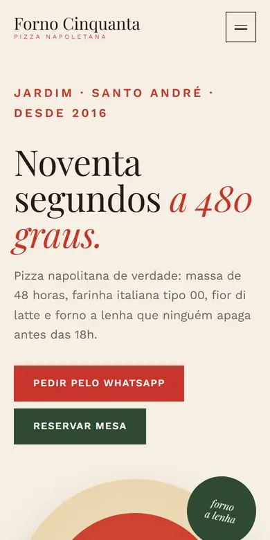 Topo do site-modelo Forno Cinquanta, estilo Tradizionale