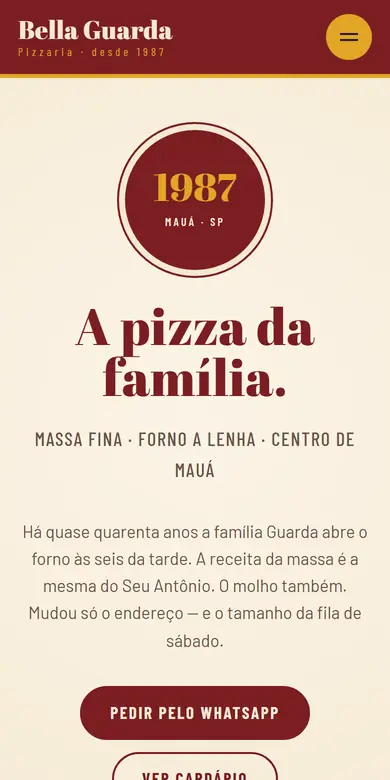 Topo do site-modelo Bella Guarda, estilo Cantina Paulistana