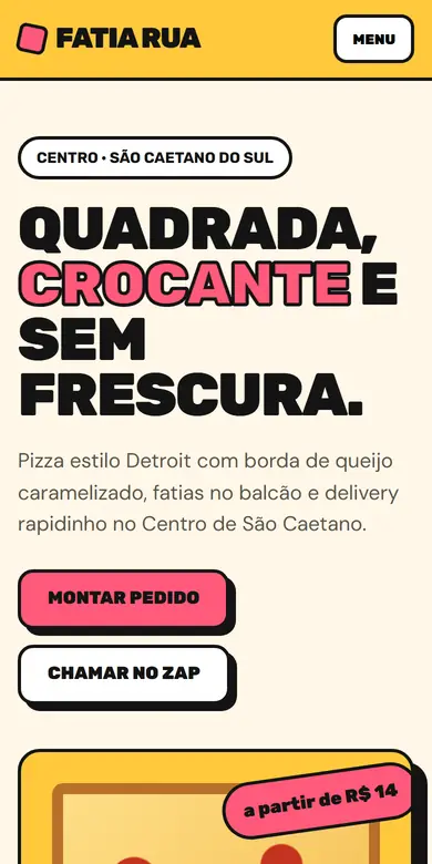 Topo do site-modelo Fatia Rua, estilo Delivery Pop
