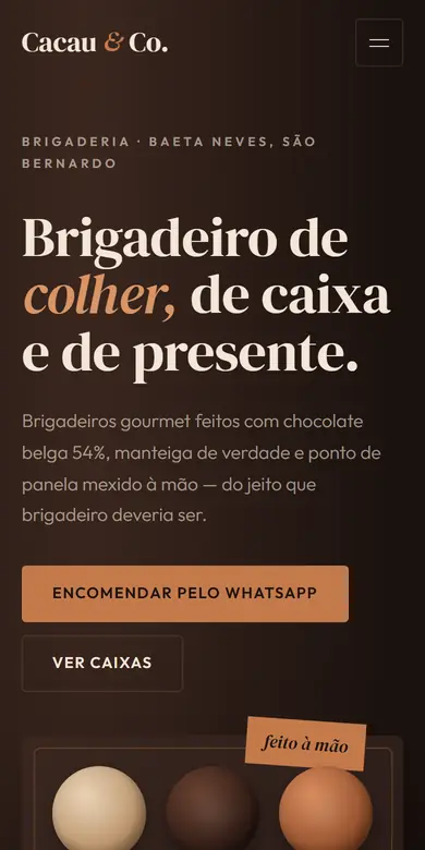 Topo do site-modelo Cacau & Co., estilo Cacau
