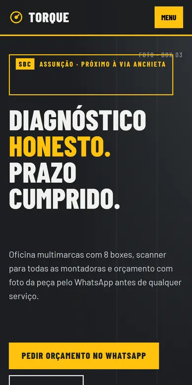 Topo do site-modelo Oficina Torque, estilo Industrial