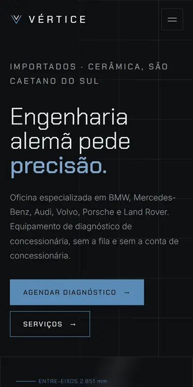Topo do site-modelo Garage Vértice, estilo Importados