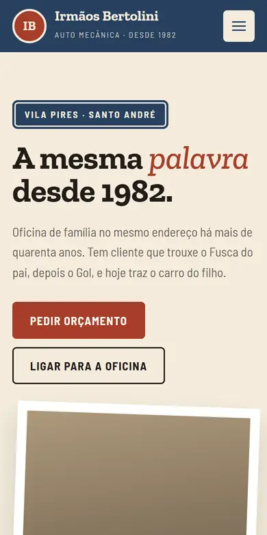 Topo do site-modelo Irmãos Bertolini, estilo Família desde 1982