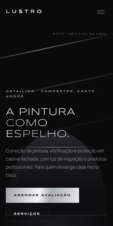 Topo do site-modelo Lustro Detailing, estilo Dark Luxury