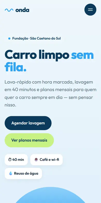 Topo do site-modelo Onda Lava-Rápido, estilo Leve & Prático